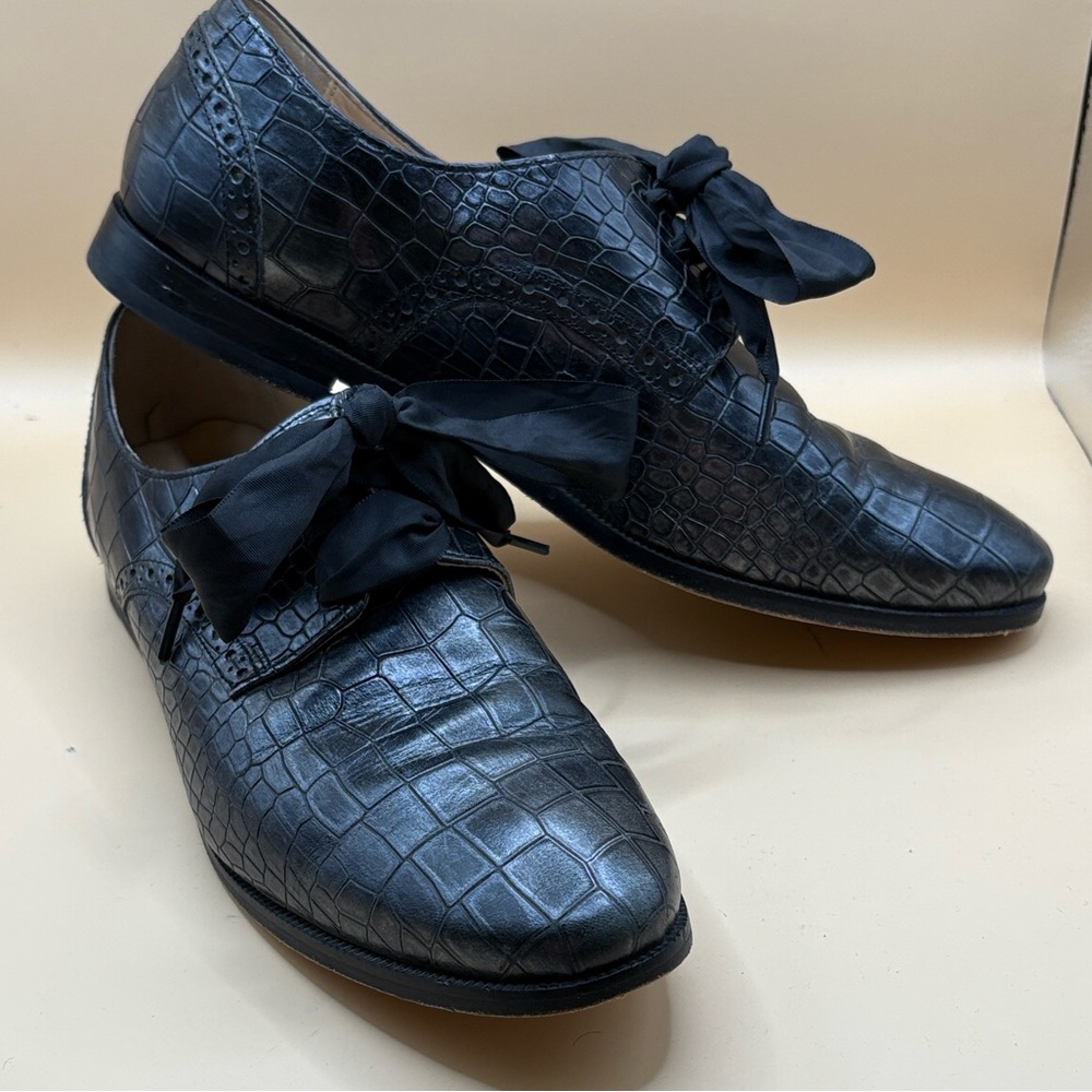 Cole Haan Charcoal Gray Crocodile Breslyn Oxfords Size 8B Lace Up